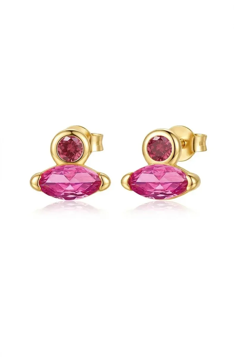 Мини златисти обеци с розови камъни