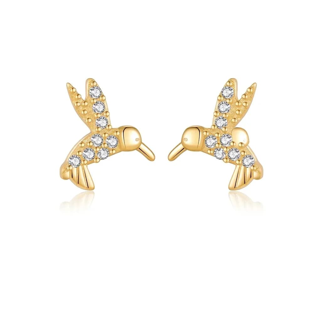 Златисти обеци птици с циркони отпред