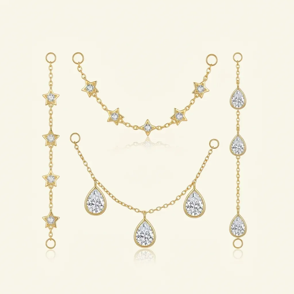 Златисти дълги обеци със звезди и капки