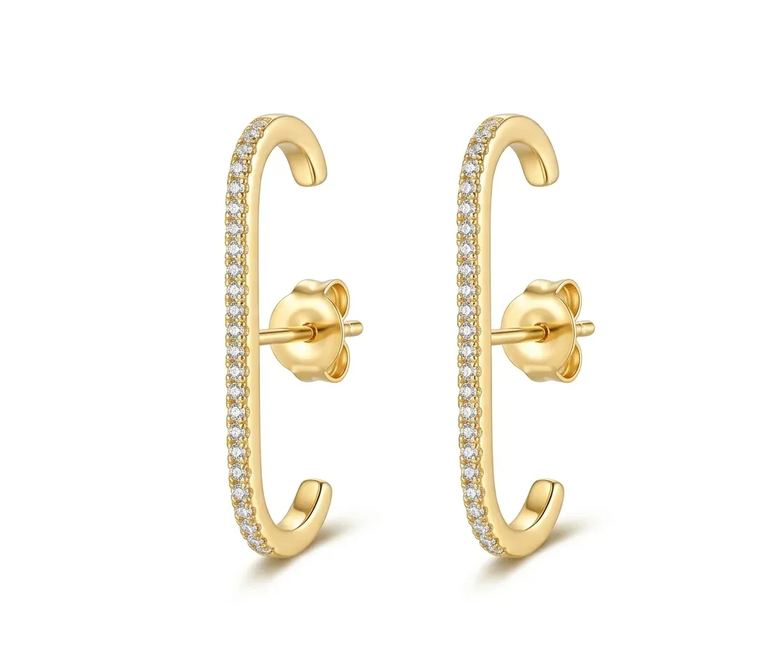 Геометрични златисти обеци с циркони