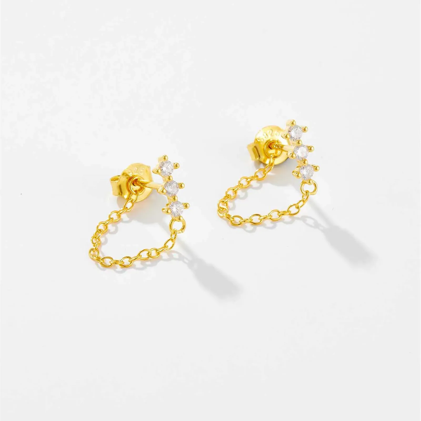 ANDYWEN 925 сребърни златисти обеци с винтов гръб и циркон