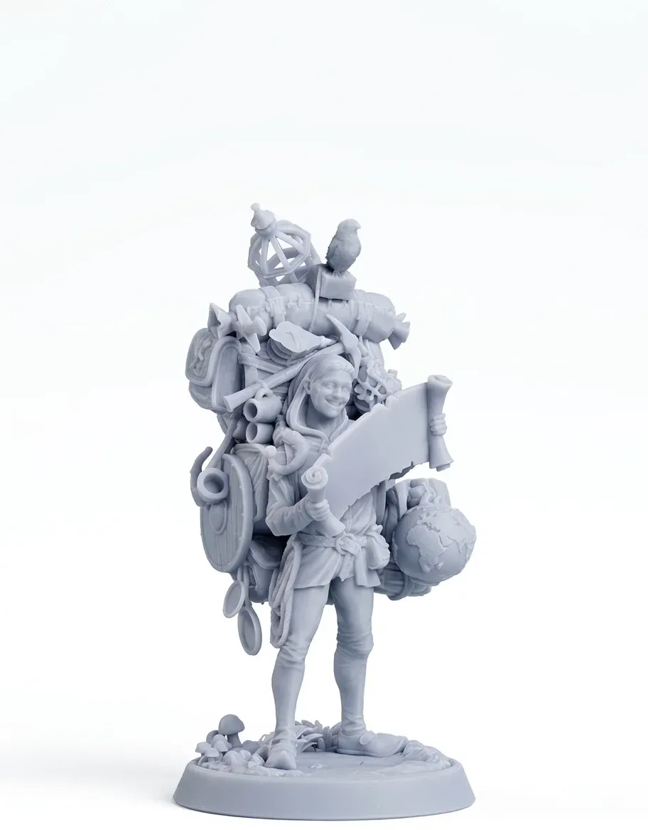 פסלון שרף אפור מודפס בתלת־ממד