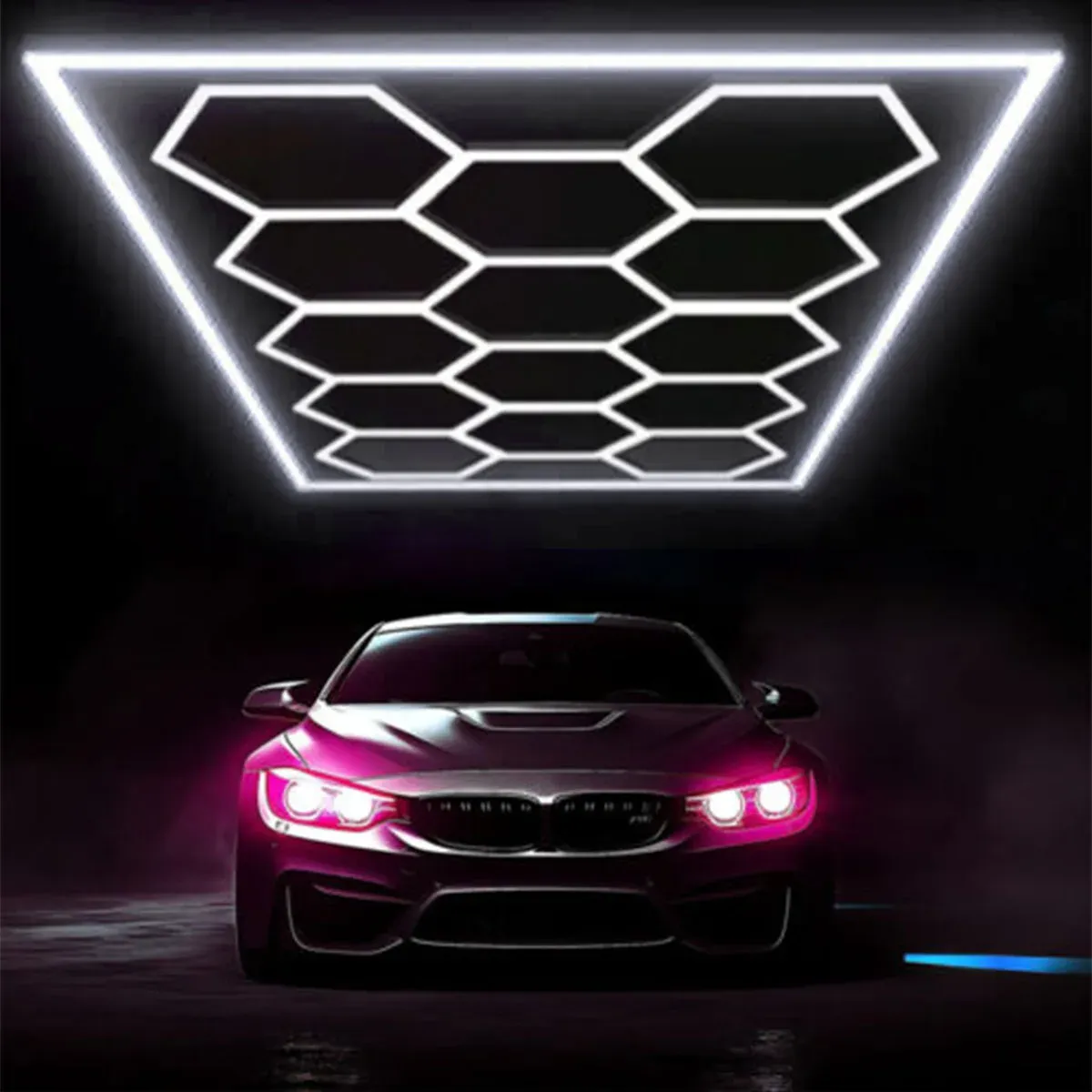 Хексагонален LED таванен комплект 14 модула за гараж и студио