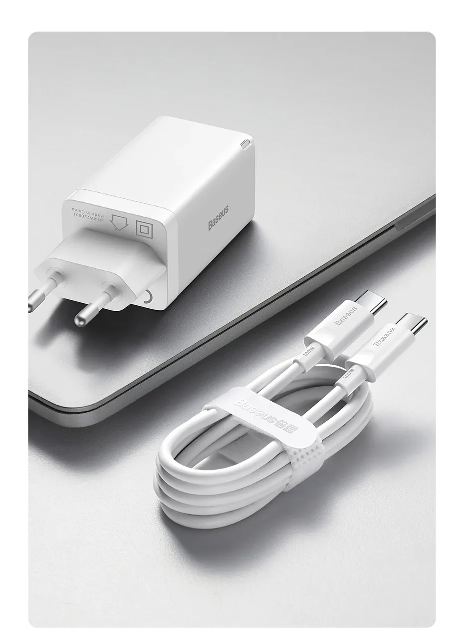Baseus 65W GaN зарядно с 2 USB-C и USB-A