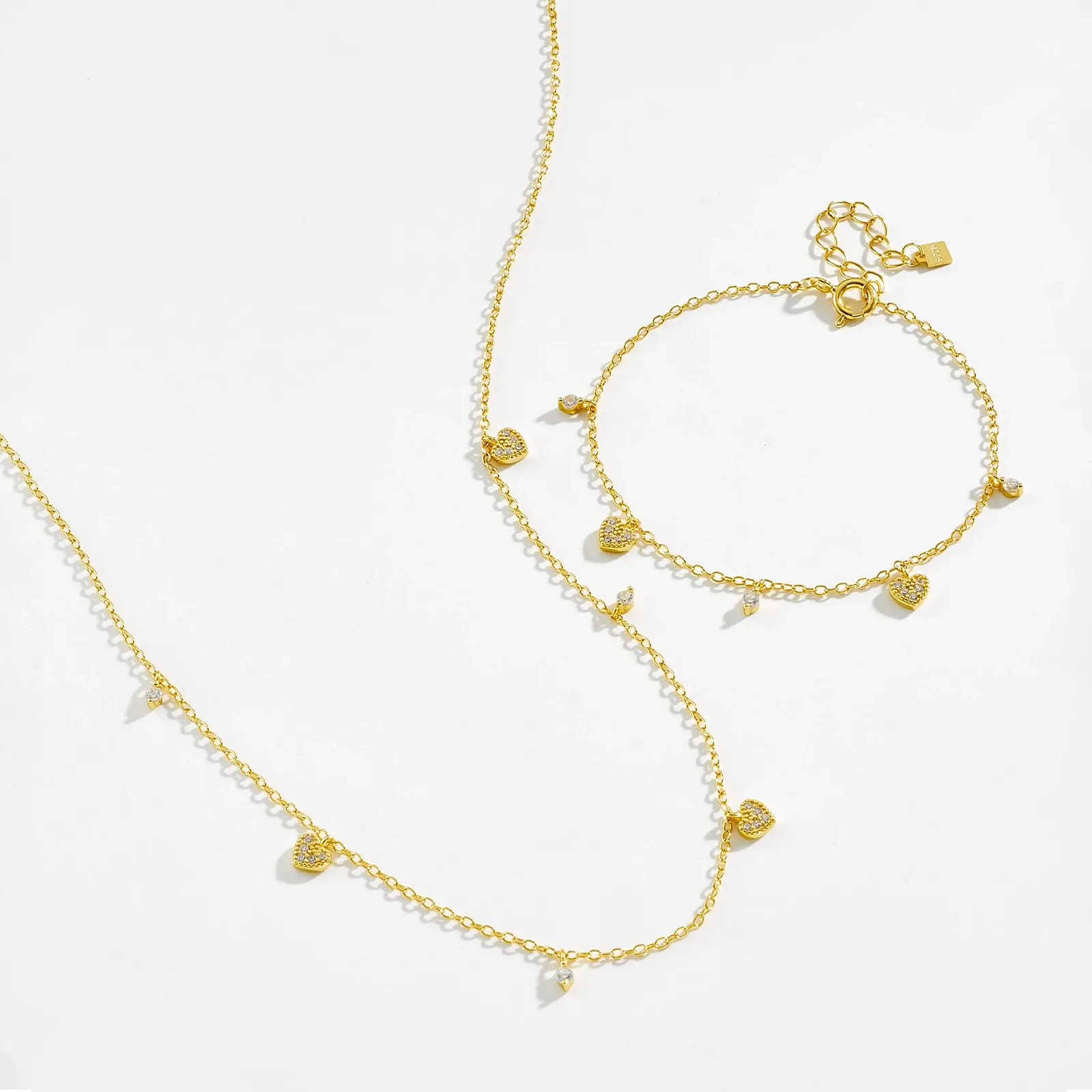 Фино сребърно колие и гривна със сърце и циркон ANDYWEN