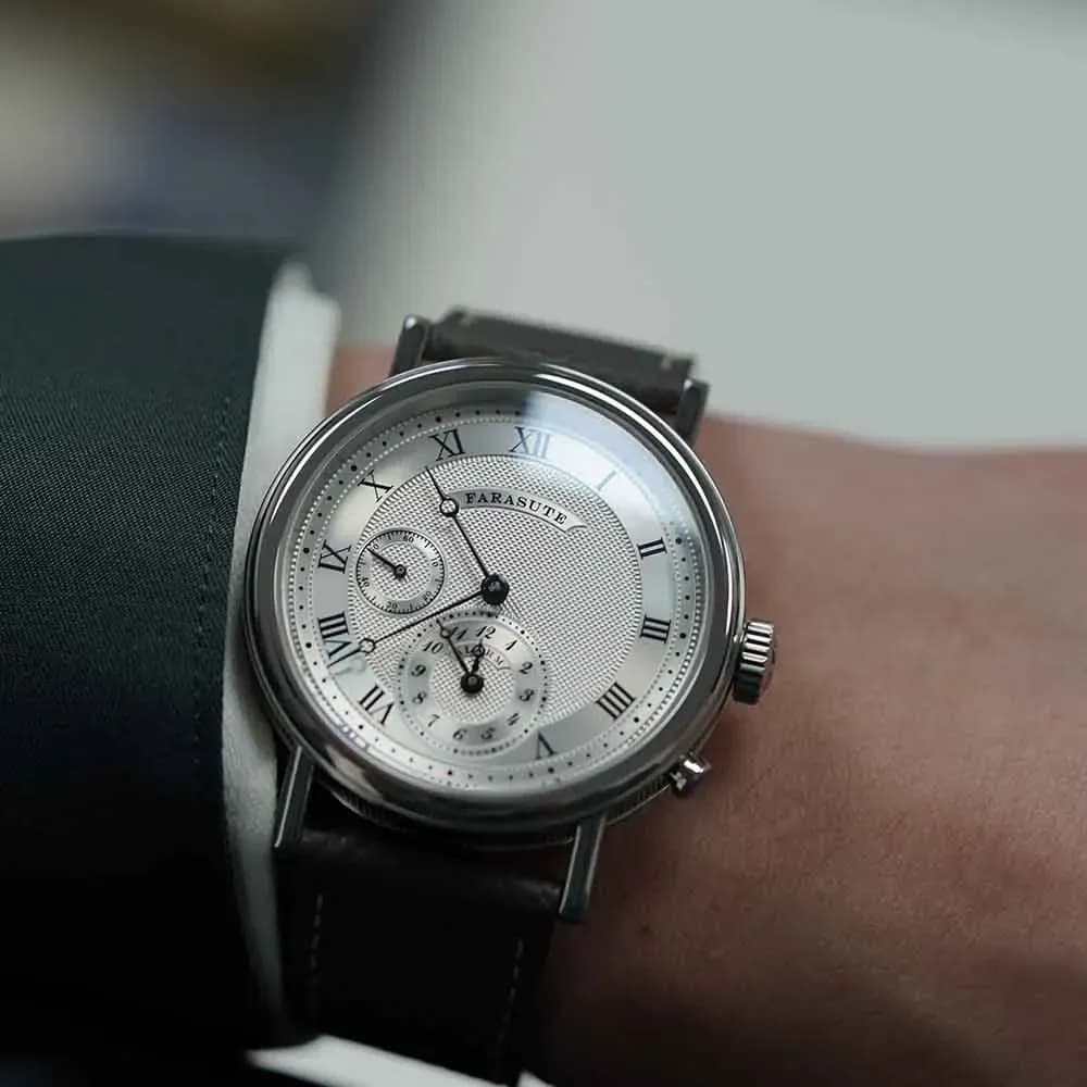 FARASUTE ретро мъжки кварцов часовник с аларма и сапфирено стъкло