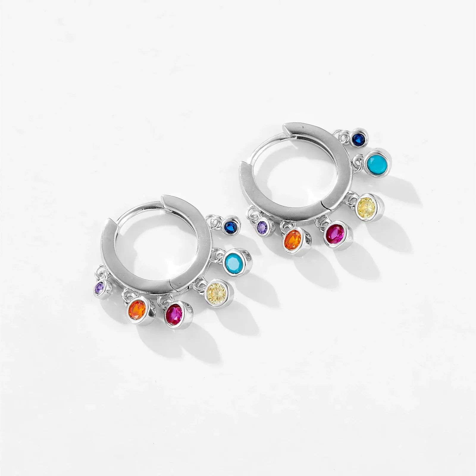 Сребърни обеци с 9,5 мм цветен циркон и закопчаване тип lock