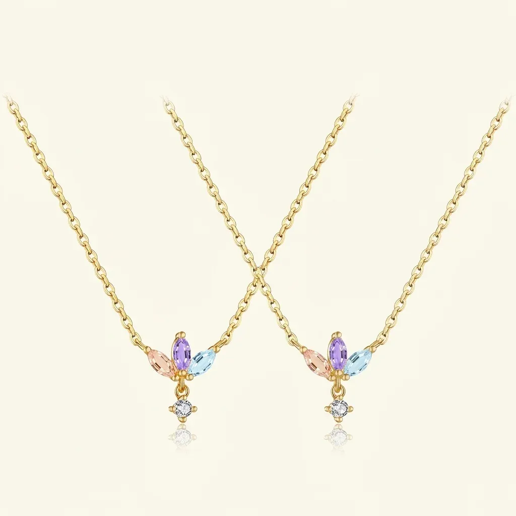 Деликатно златисто колие с цветни циркони