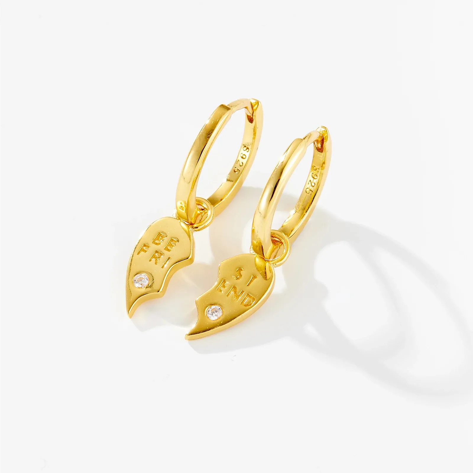 ANDYWEN 925 сребърни висящи обеци с двойно сърце и CZ