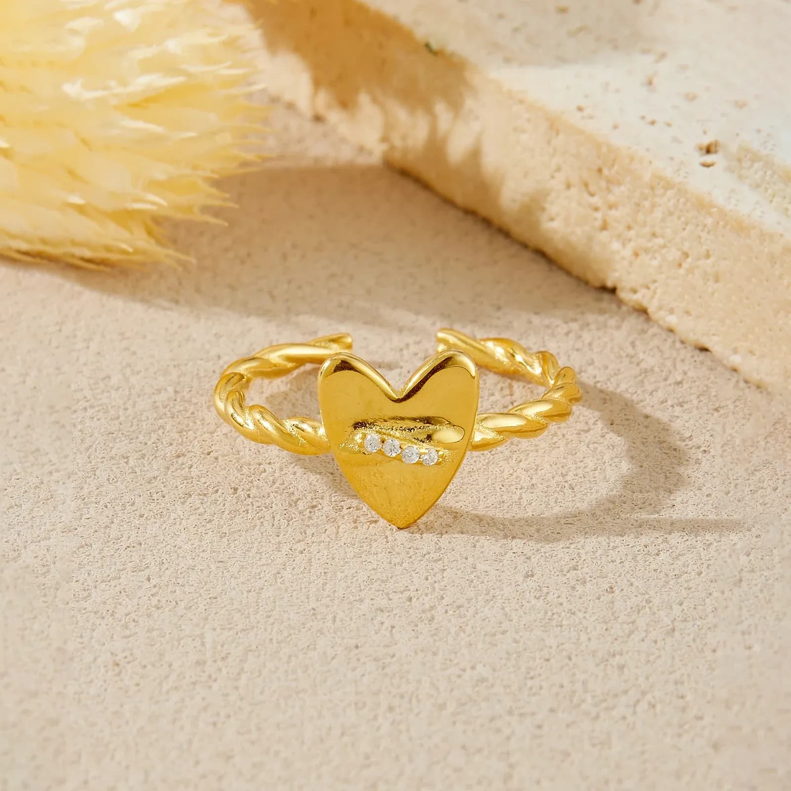 ANDYWEN 925 сребърен регулируем пръстен с усукано сърце и циркон