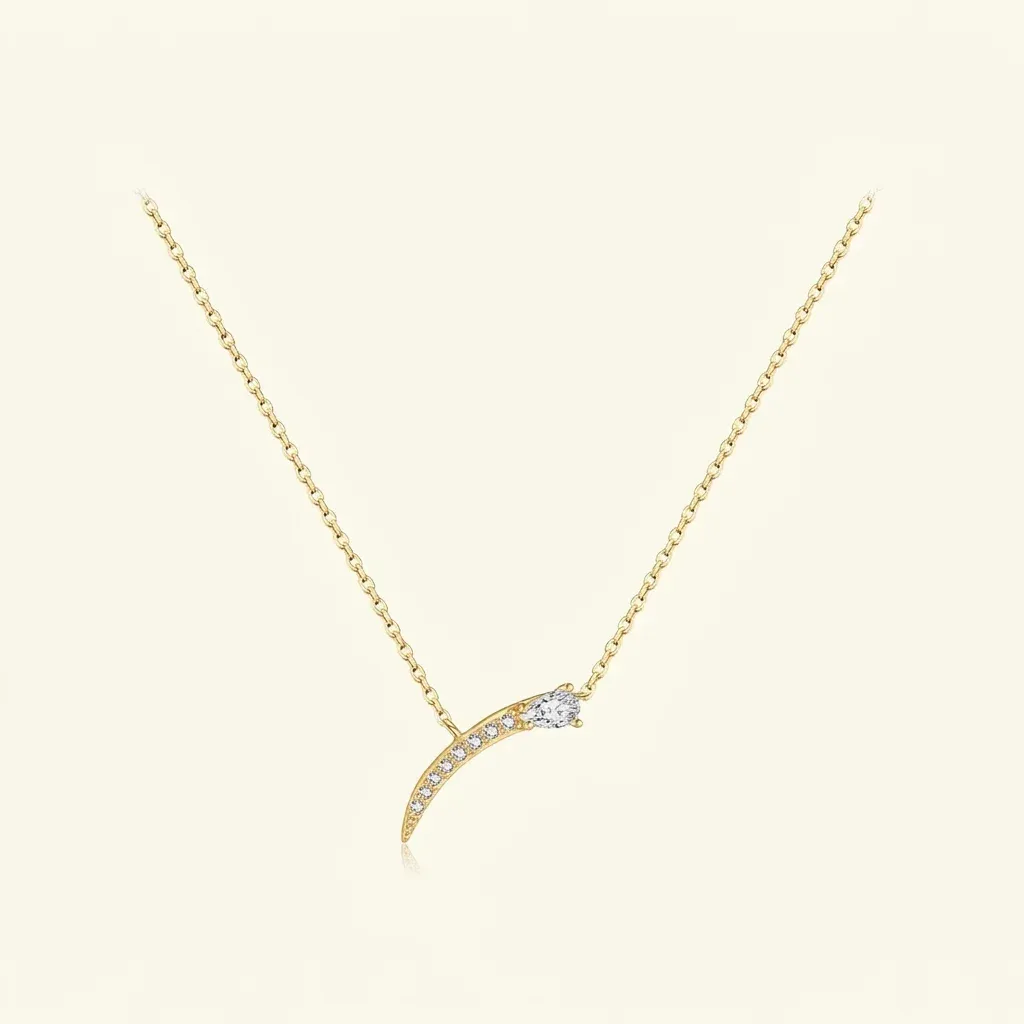 Сребърно колие с капковиден циркон и удължена верижка