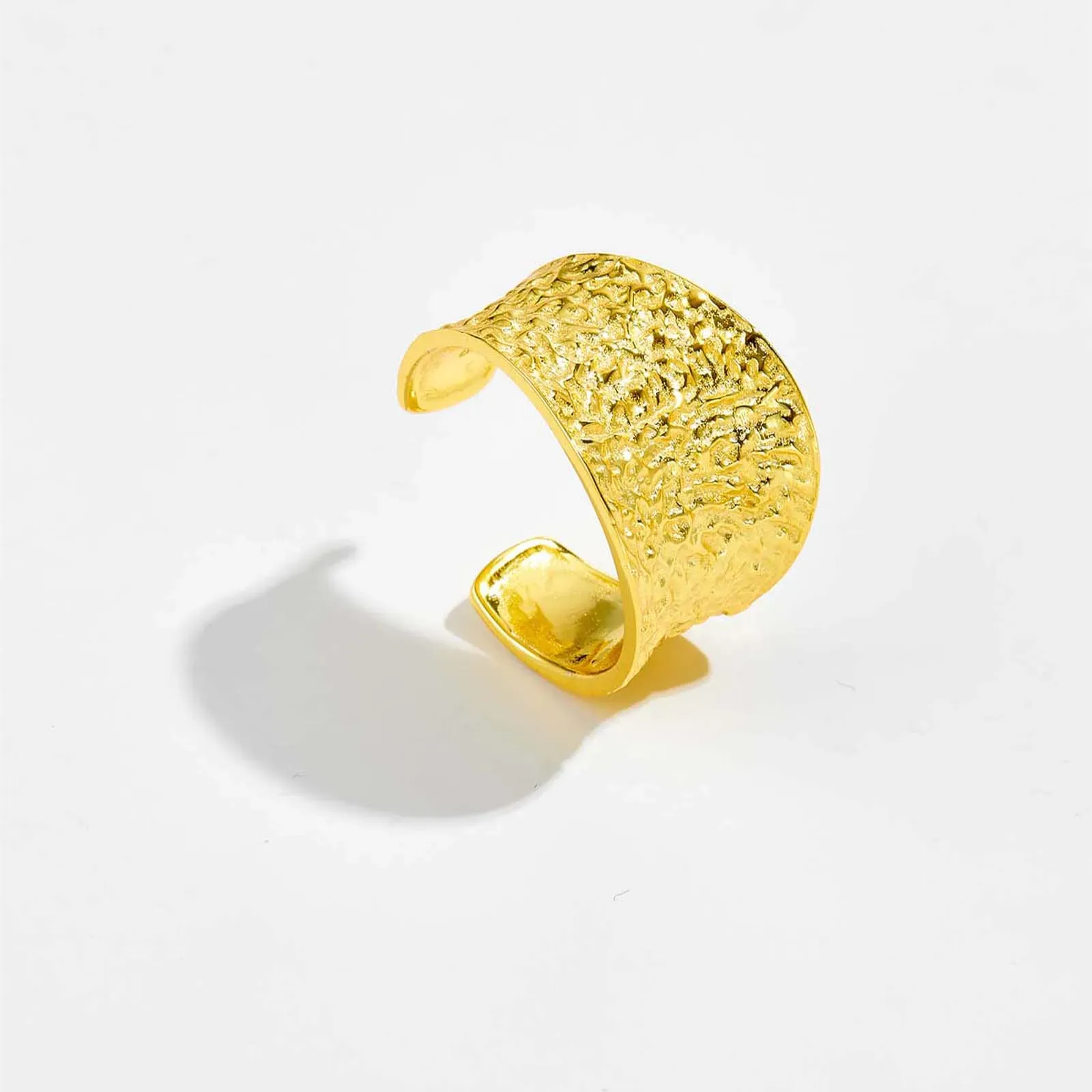 ANDYWEN 925 сребърен златист регулируем пръстен с вълнообразен релеф