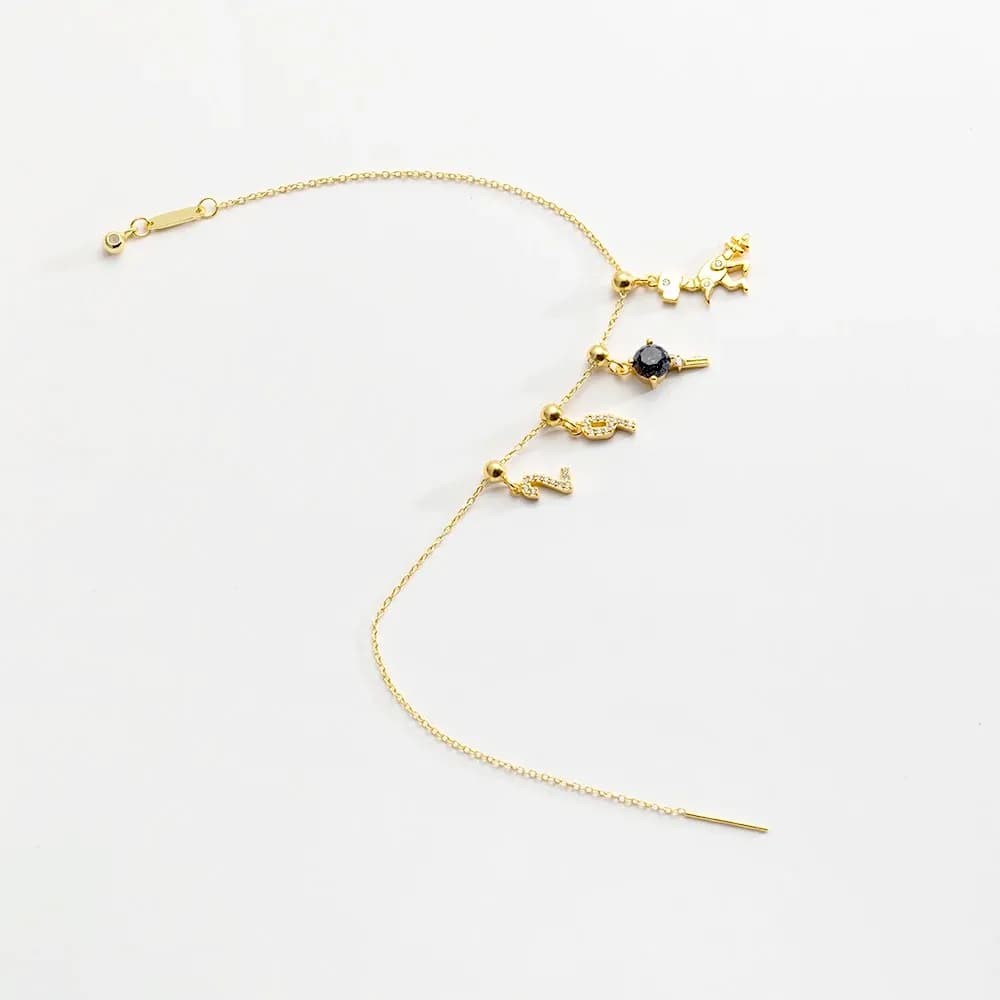 Сребърна чарм гривна с числа, динозавър, ключ и астронавт