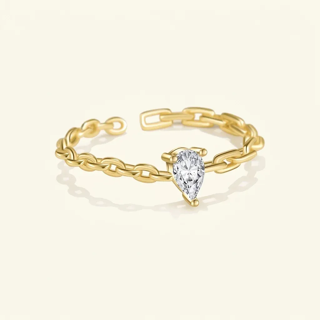 Златист регулируем пръстен с капковиден циркон