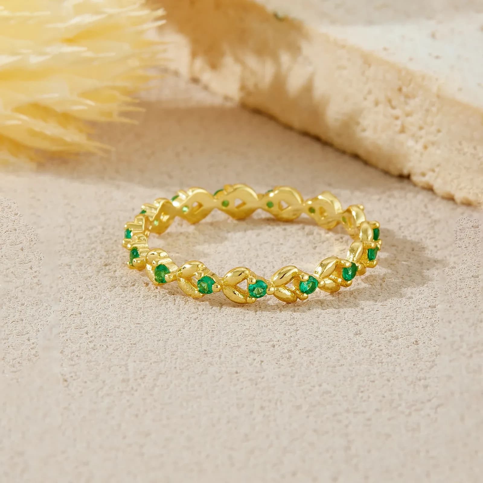 ANDYWEN 925 сребърен ретро пръстен с зелен циркон