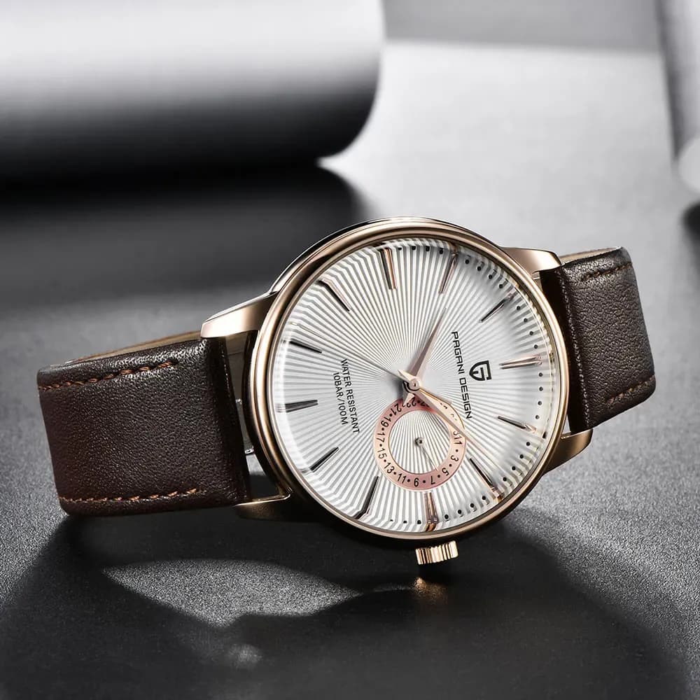 PAGANI DESIGN PD-1654 мъжки кварцов часовник със сапфир и кожа