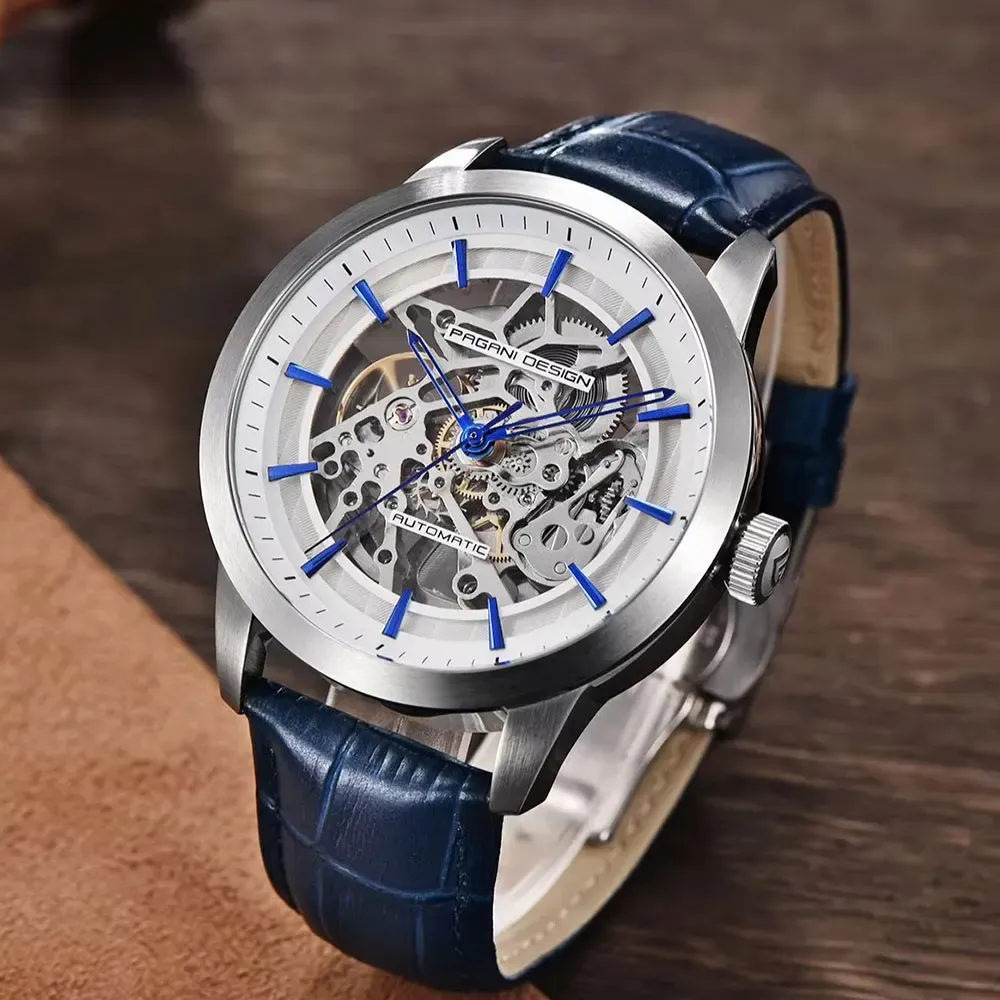 PAGANI DESIGN Hollow Men автоматичен часовник със сапфир и кожа