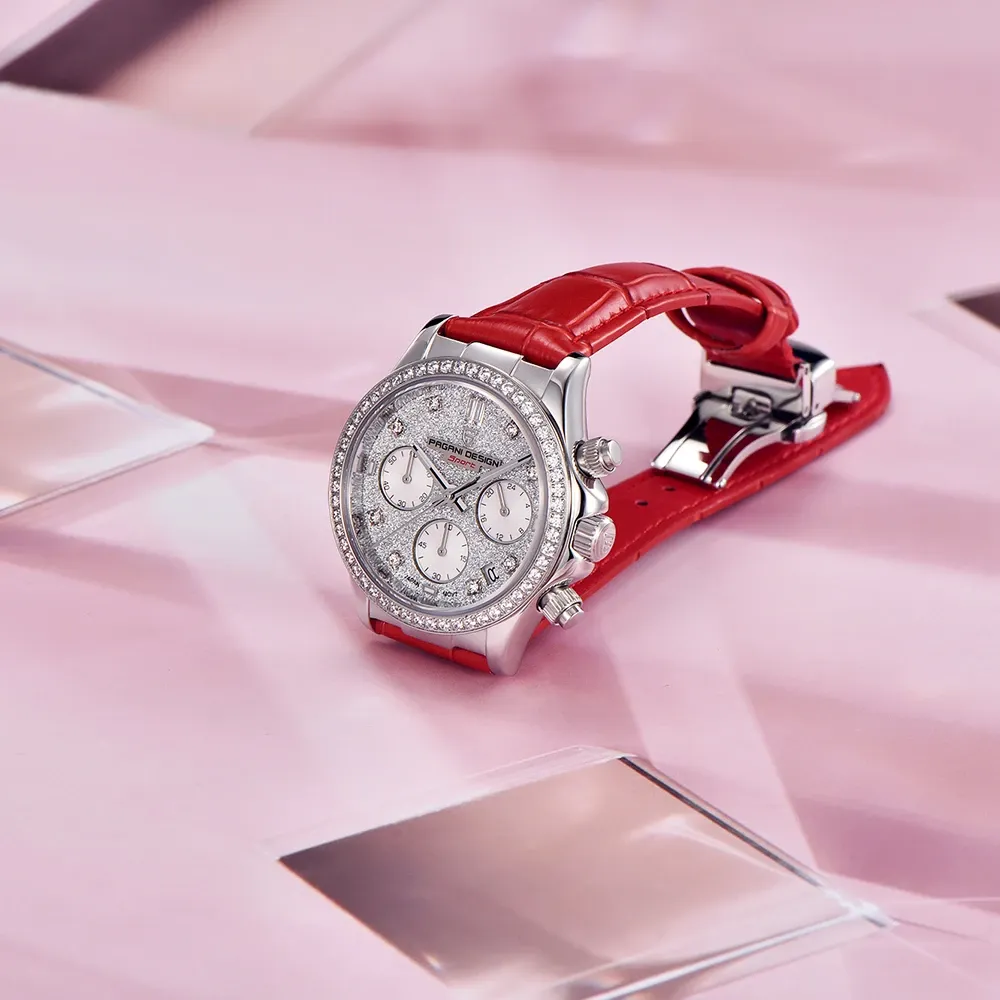 Дамски кварцов часовник AP с календар, сапфирено стъкло и кожа