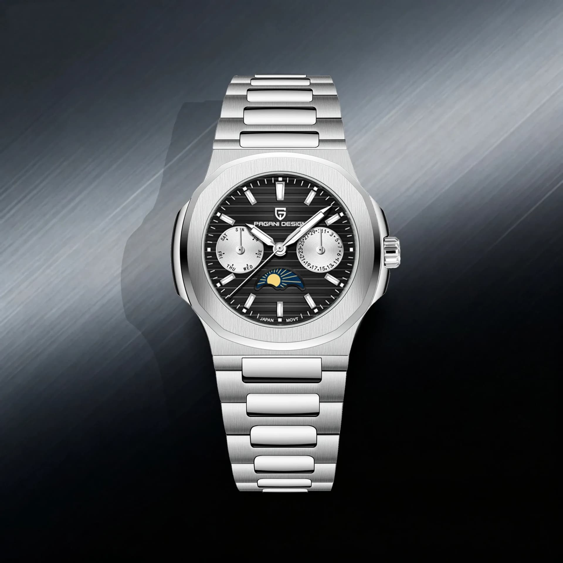Дамски елегантен кварцов часовник PAGANI DESIGN с лунна фаза и сапфир