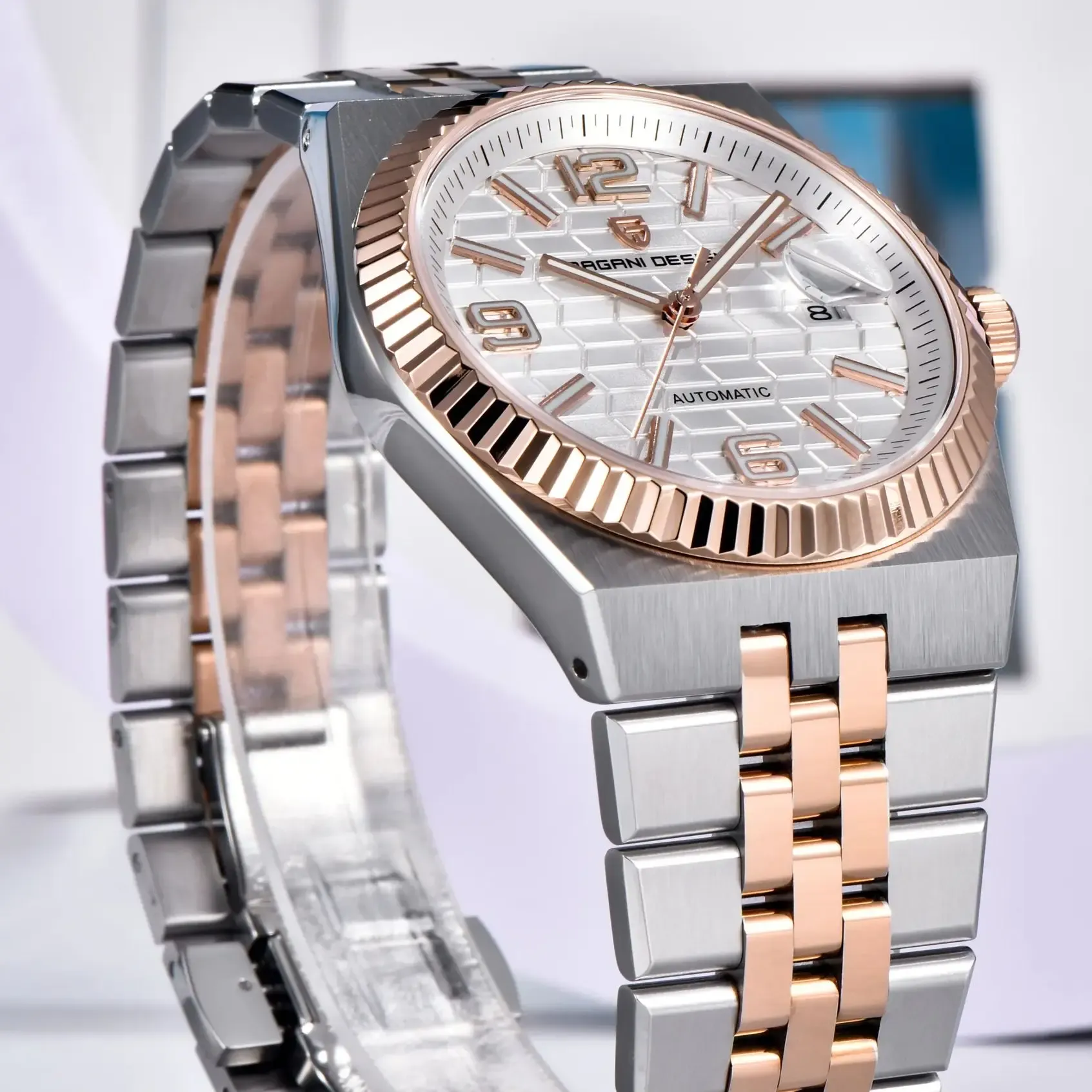 Мъжки автоматичен часовник PAGANI DESIGN с розово злато и сапфирено стъкло