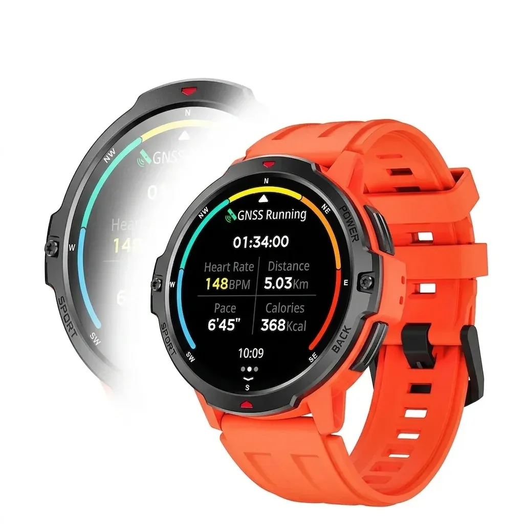 Умен спортен часовник с оранжева каишка