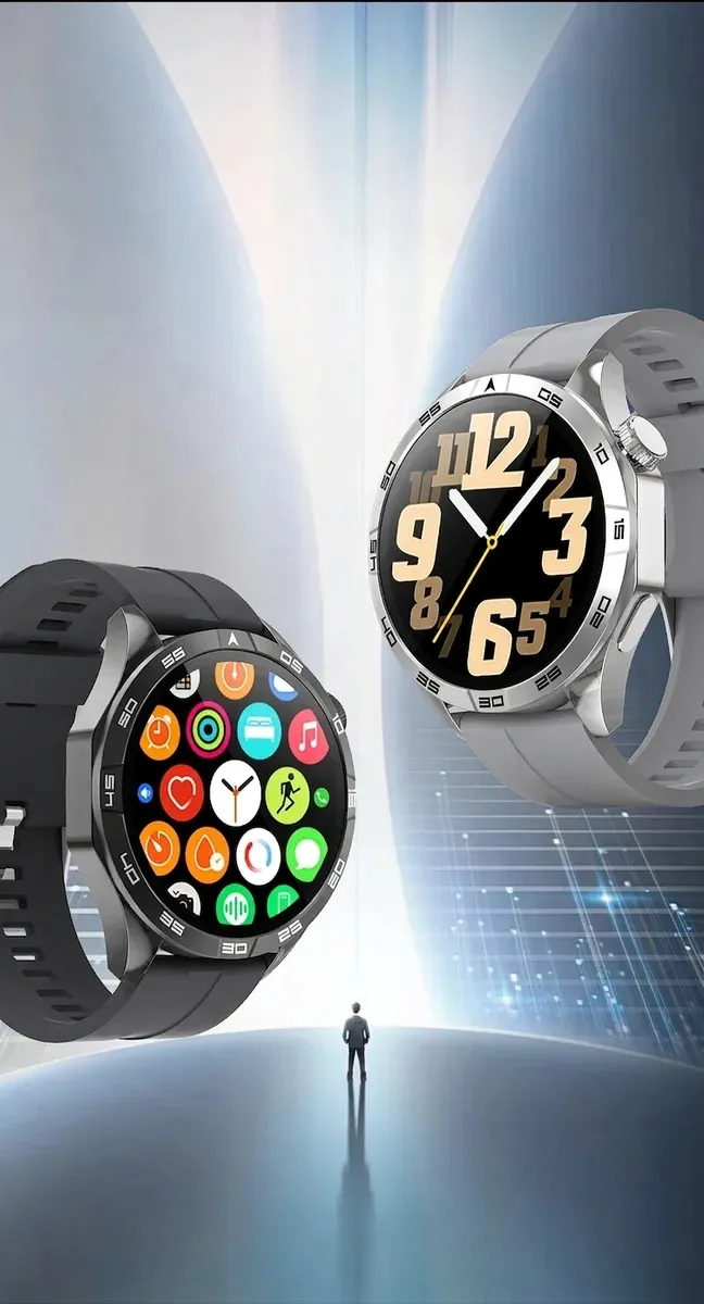 Метален смарт часовник с черна каишка