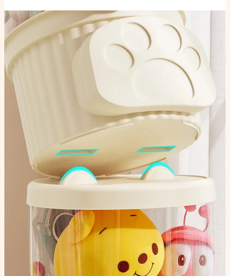 Прозрачен цилиндричен органайзер за плюшени играчки с капак