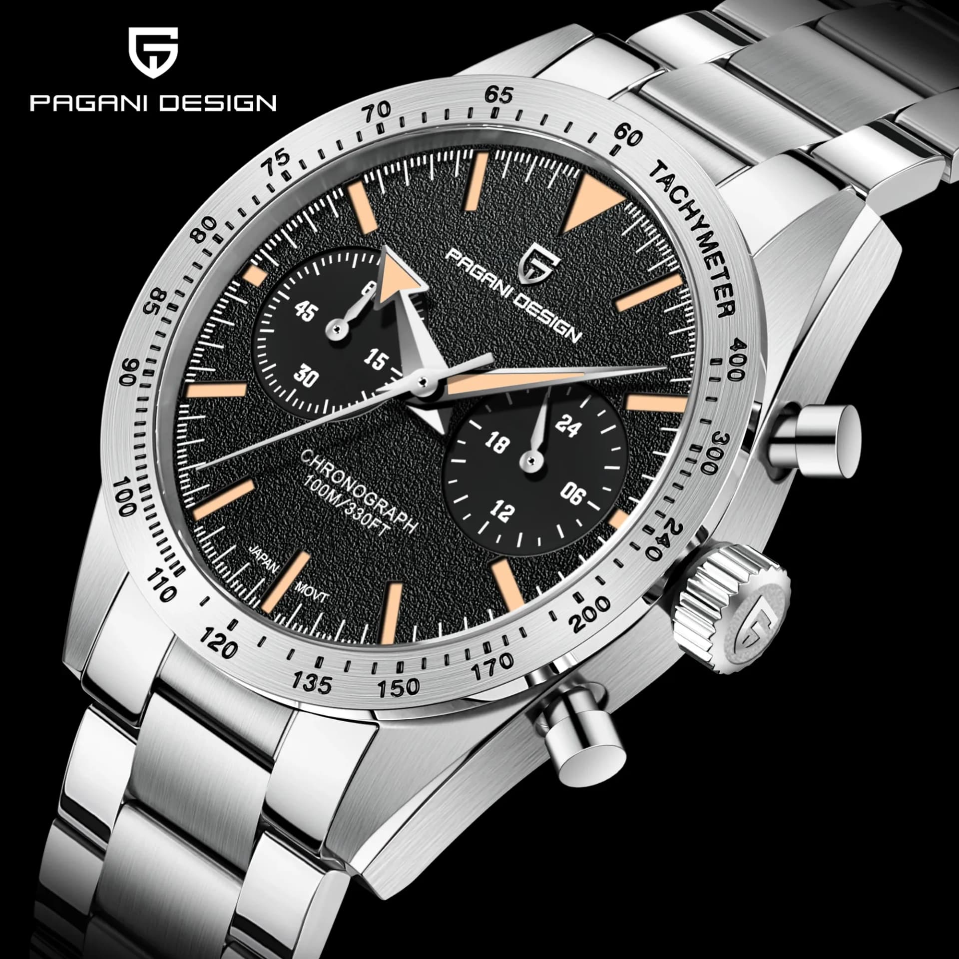 Пагани кварцов ретро хронограф със сапфир и стомана