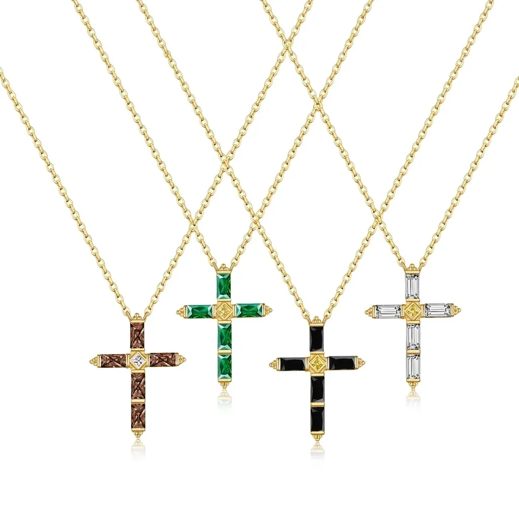 Фино сребърно колие с цветен кръст