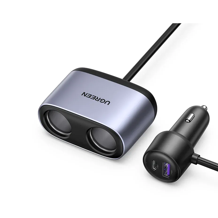 UGREEN 216W автомобилно зарядно с двоен USB и разширителни портове