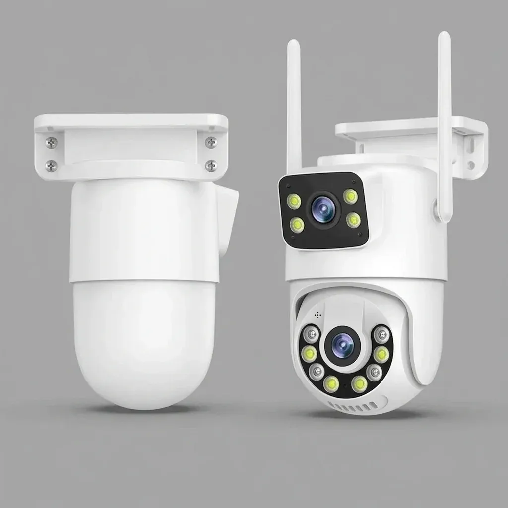 Бяла външна охранителна камера с антени