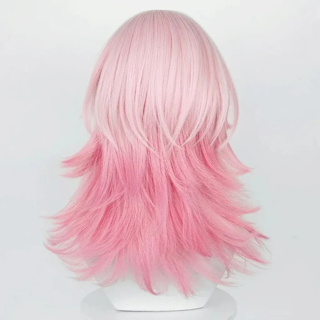 Къса омбре розова перука отзад