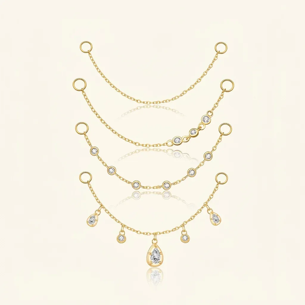 Златисти верижки за обеци с циркони