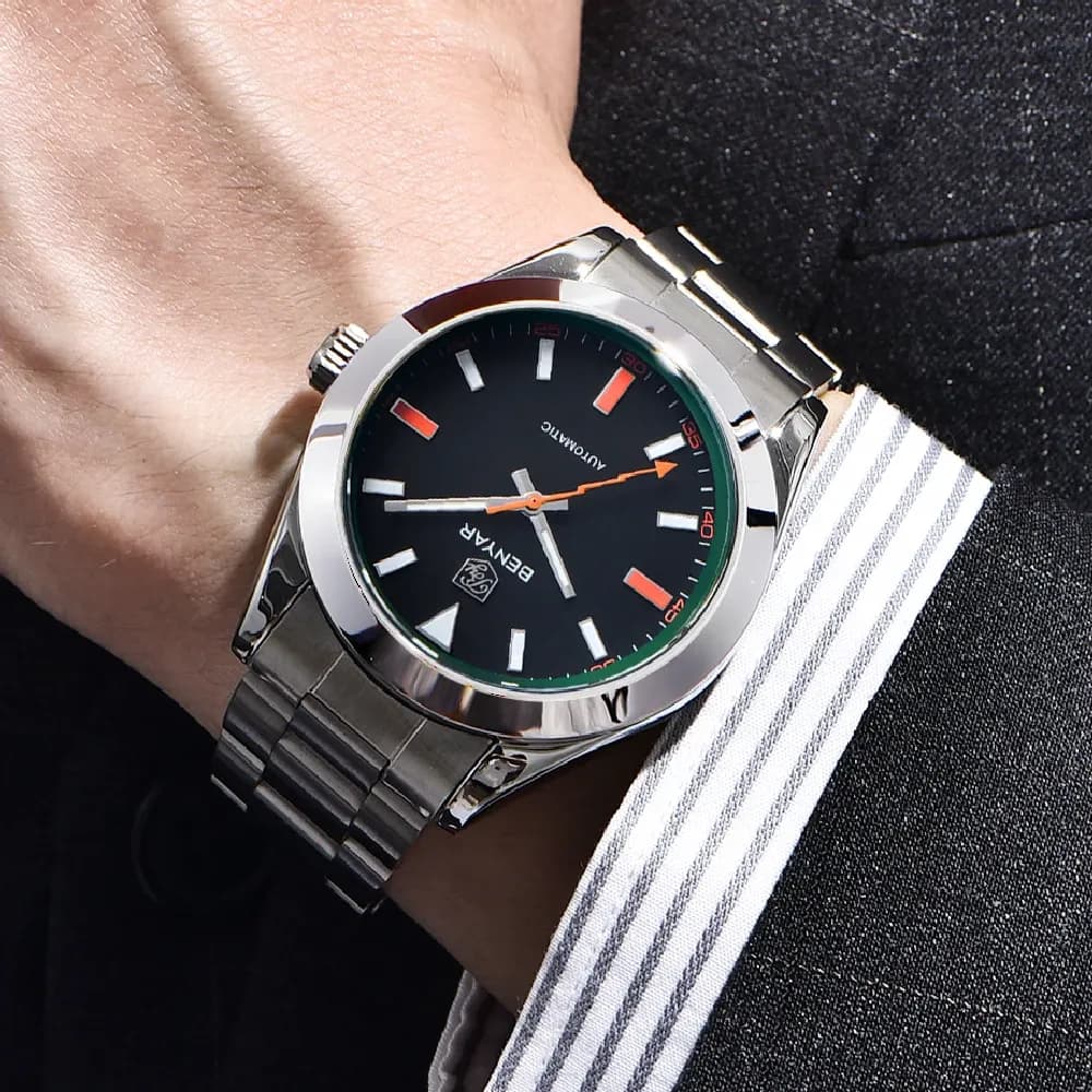 Мъжки механичен часовник AP със сапфирено стъкло и стоманена верижка