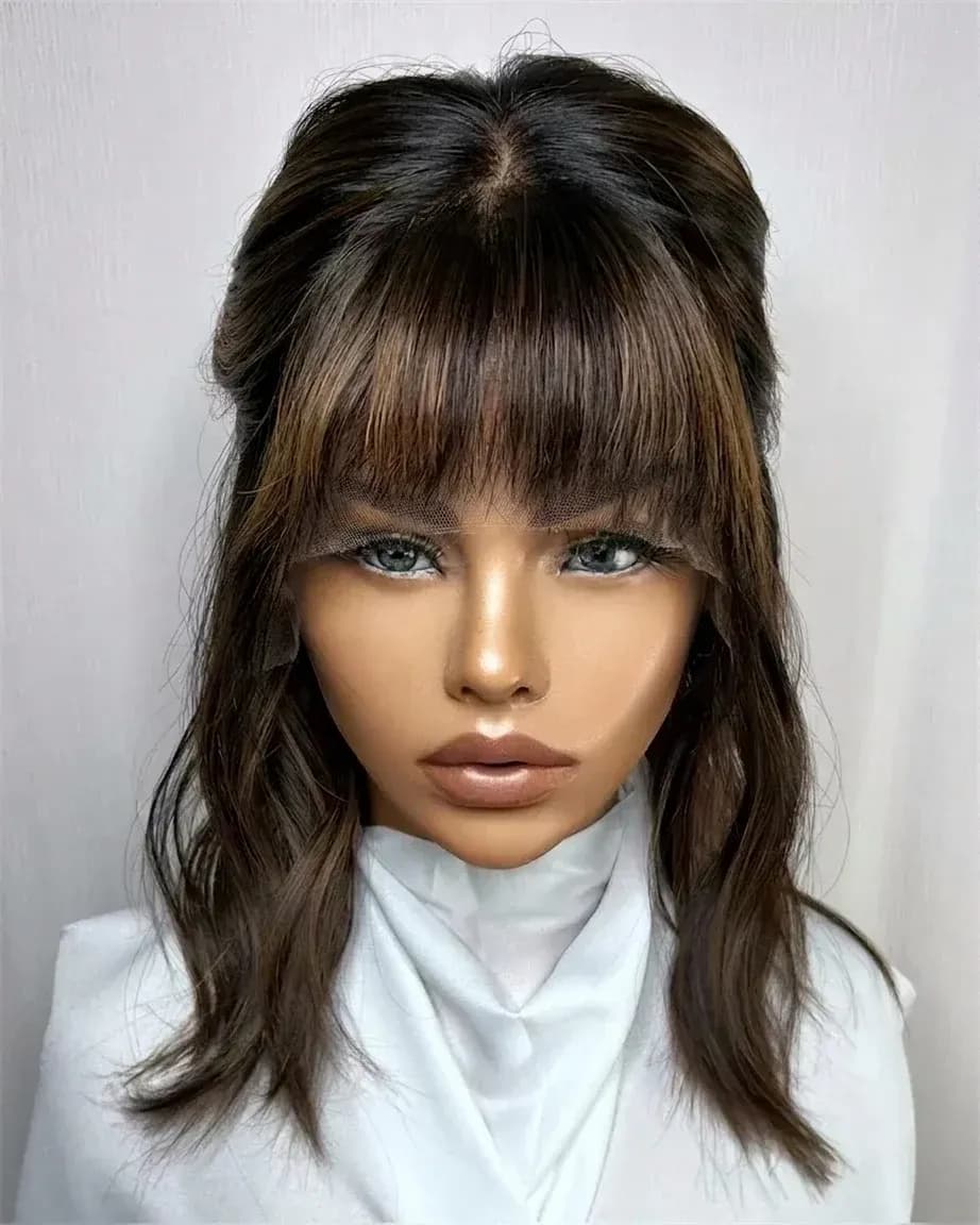 Дамска перука с бретон и карамелени кичури