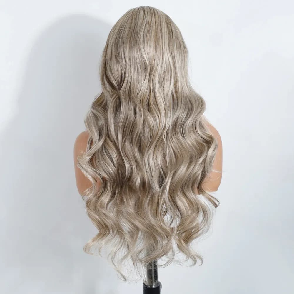 Омбре руса синтетична перука с лента и вълни