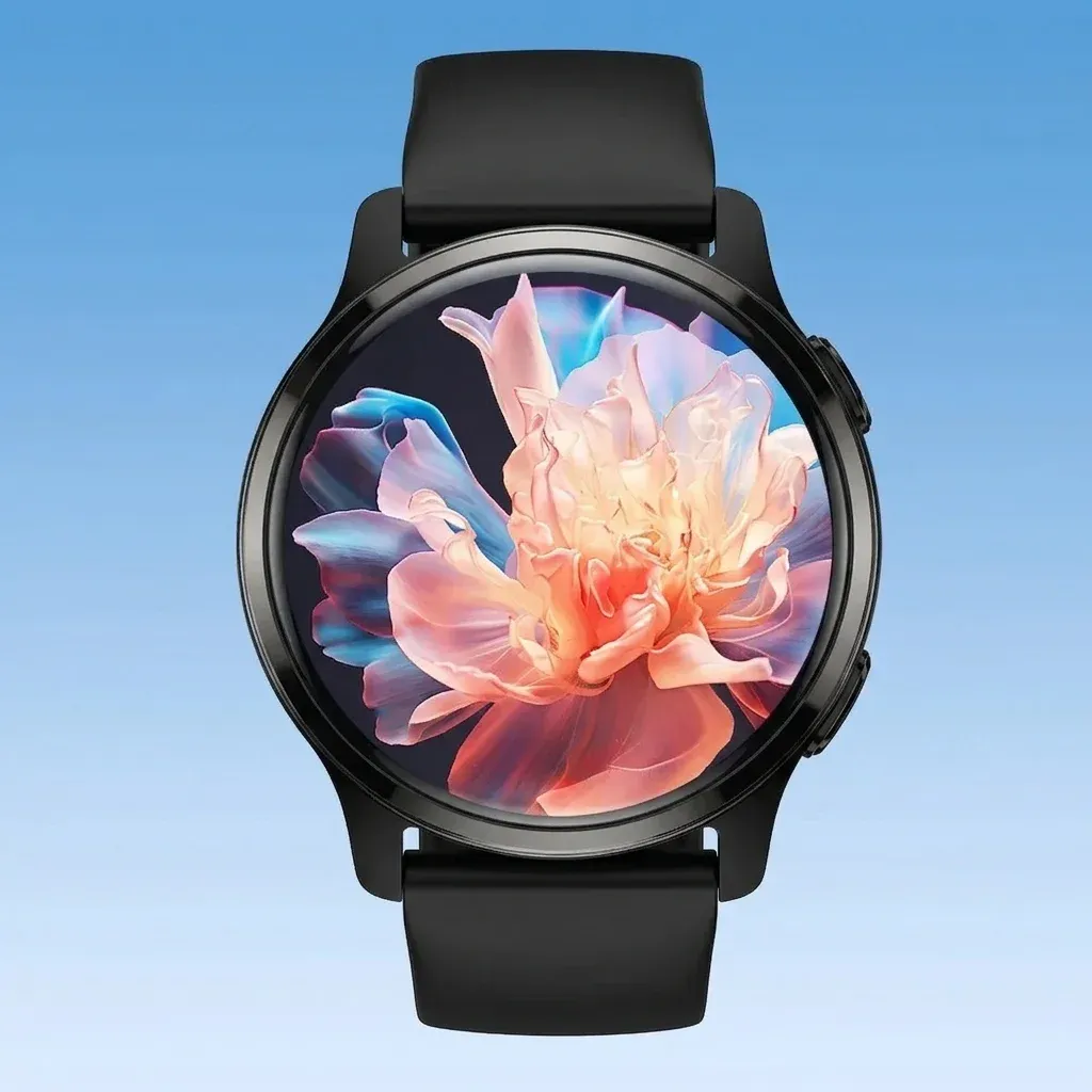 Черен кръгъл смарт часовник с AMOLED екран