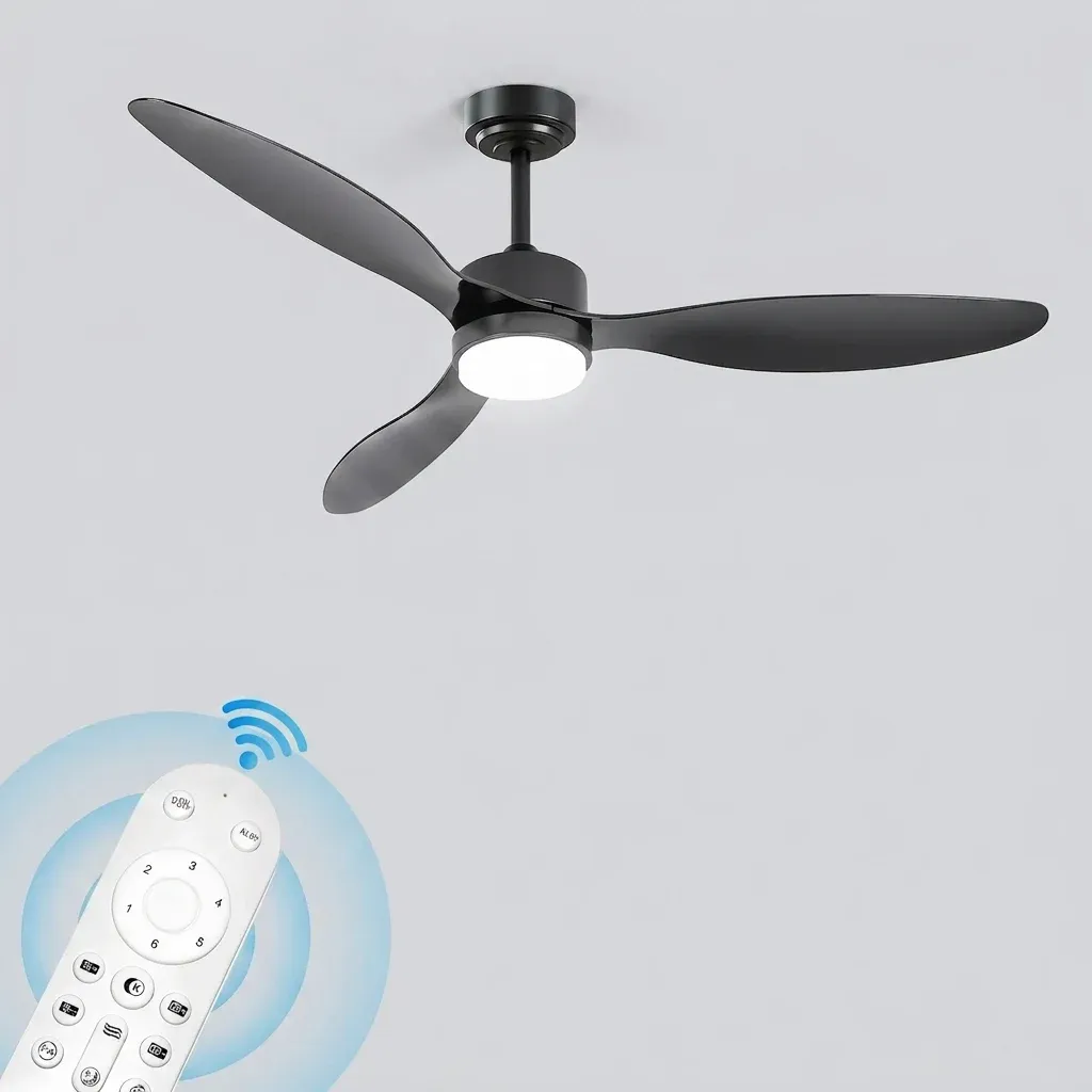 Черен смарт таванен вентилатор с LED