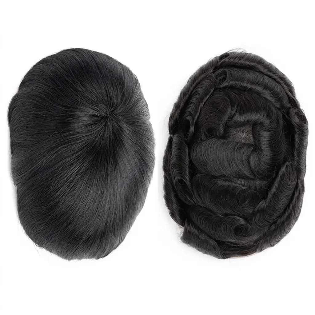 Мъжки черен тупе с права и вълниста коса