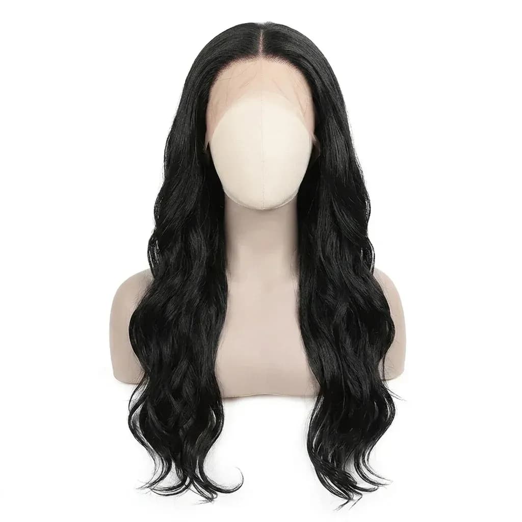 Дълга черна вълниста lace front перука