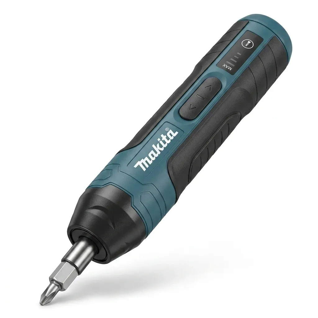 Компактен акумулаторен винтоверт Makita на бял фон